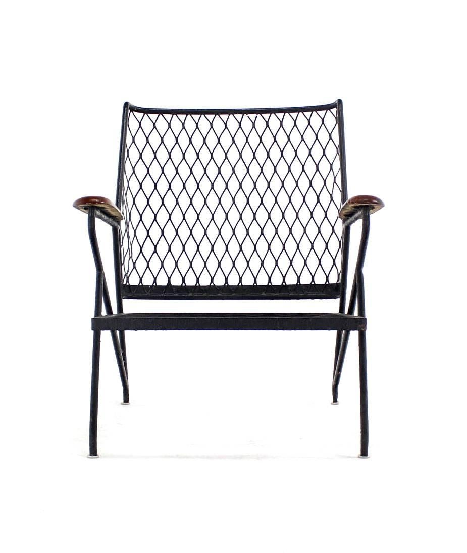 American Mid Century Modern Red Wood and Wrought Iron Outdoor Armchair