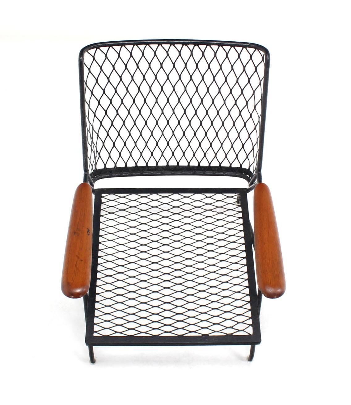 Mid Century Modern Red Wood and Wrought Iron Outdoor Armchair In Good Condition In Rockaway, NJ
