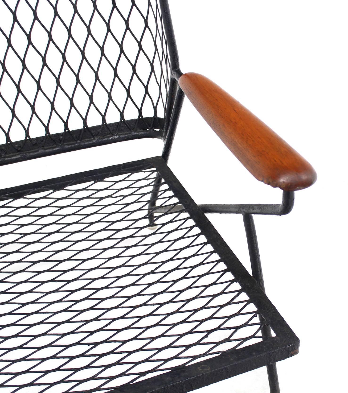 Mid-Century Modern Mid Century Modern Red Wood and Wrought Iron Outdoor Armchair