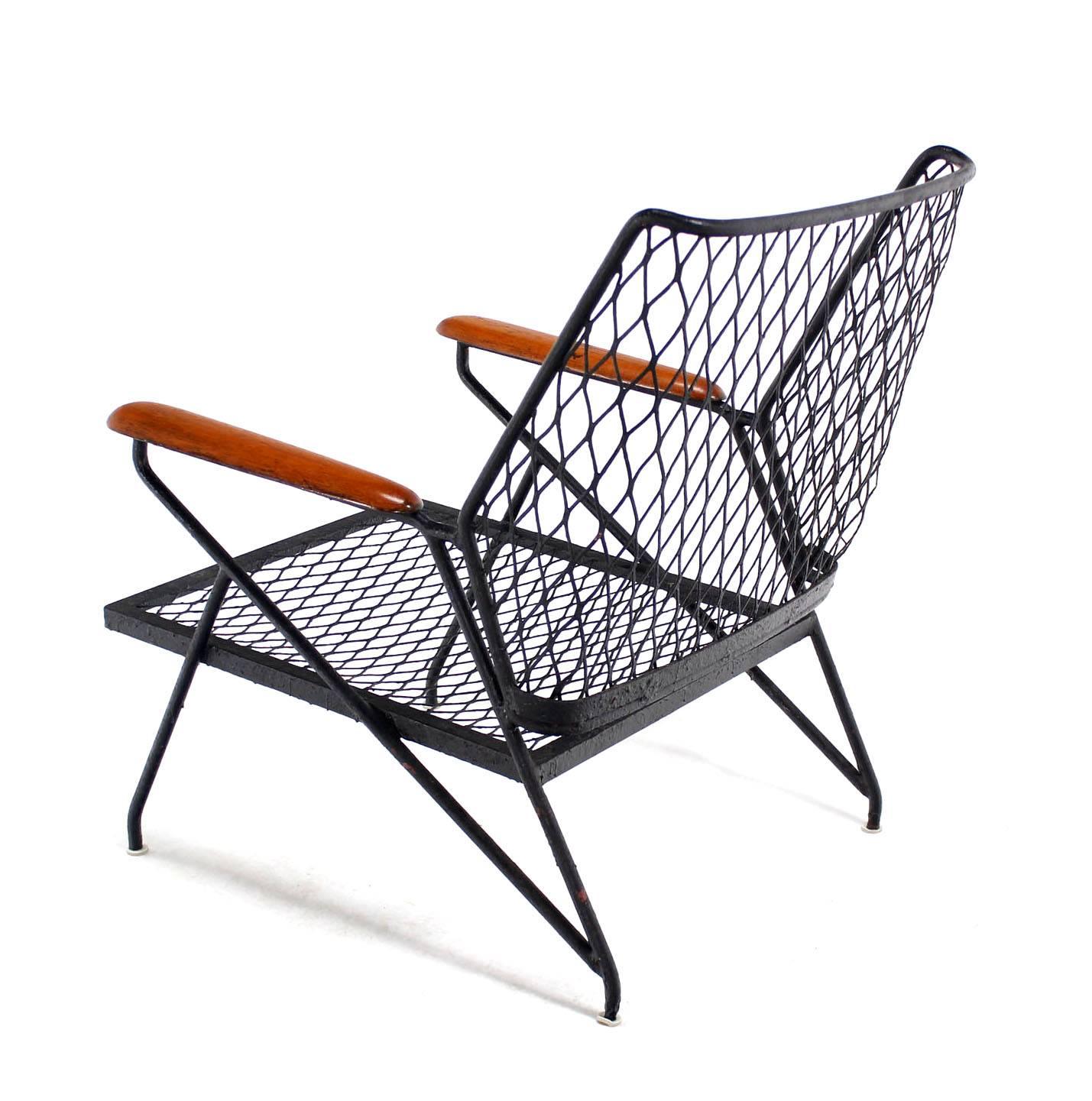 20th Century Mid Century Modern Red Wood and Wrought Iron Outdoor Armchair