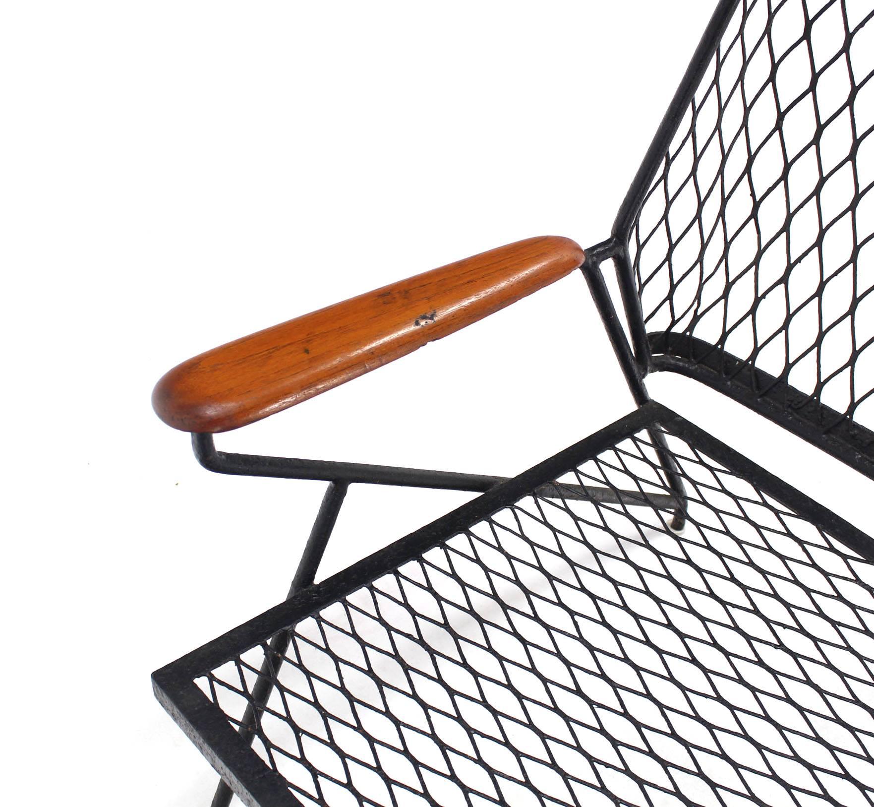 Welded Mid Century Modern Red Wood and Wrought Iron Outdoor Armchair