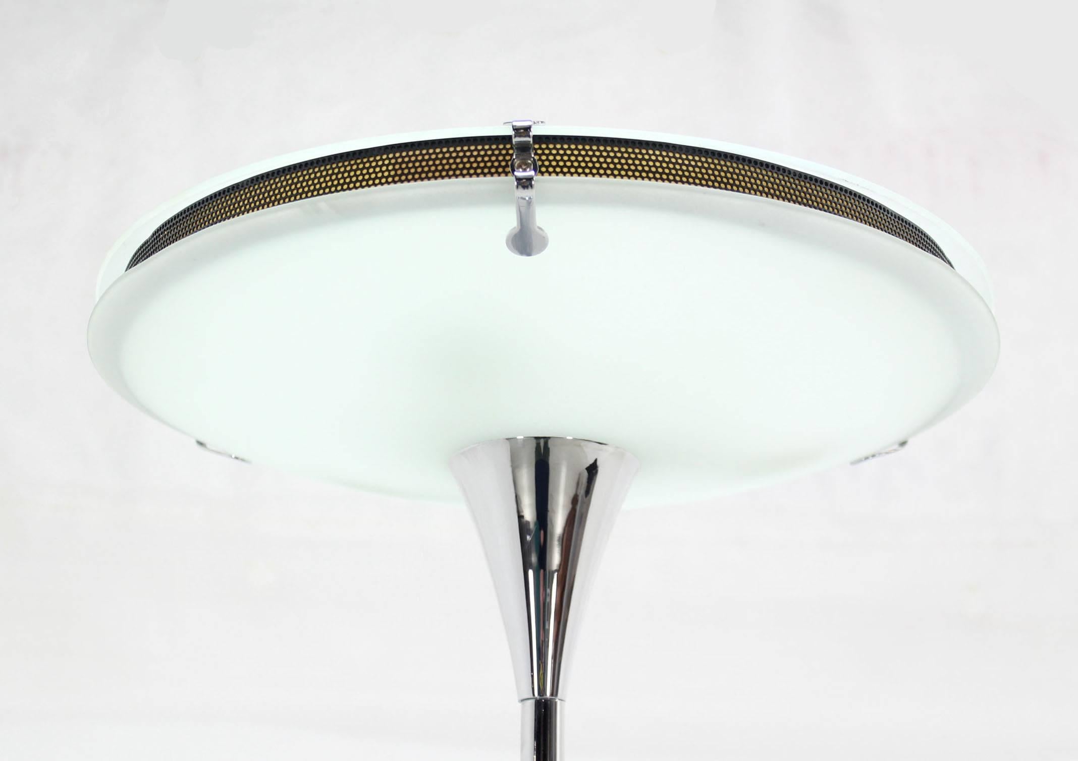 20th Century Chrome Saucer Shape Shade Top Frosted Glass Floor Lamp   For Sale