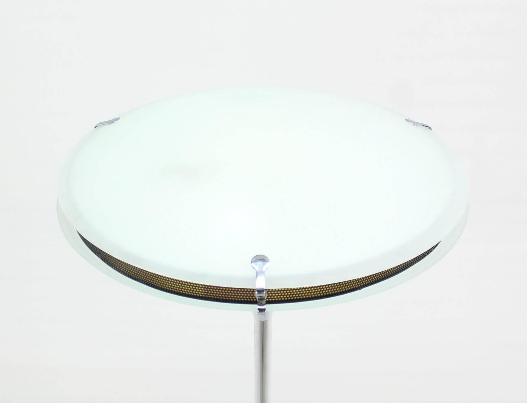 Chrome Saucer Shape Shade Top Frosted Glass Floor Lamp   In Good Condition For Sale In Rockaway, NJ