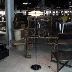 Chrome Saucer Shape Shade Top Frosted Glass Floor Lamp