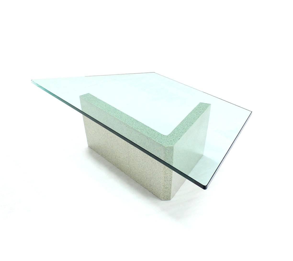 Unusual irregular shape glass top mid century modern coffee table.