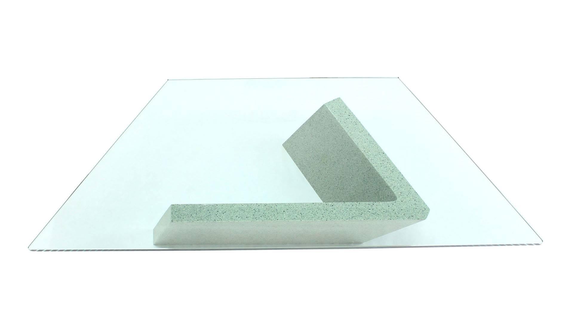 Mid-Century Modern Geometrical Irregular  Trapezoid Shape Glass Top Coffee Center Table