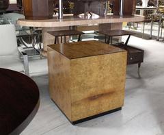 Burl Wood Cube Shape Table Pedestal