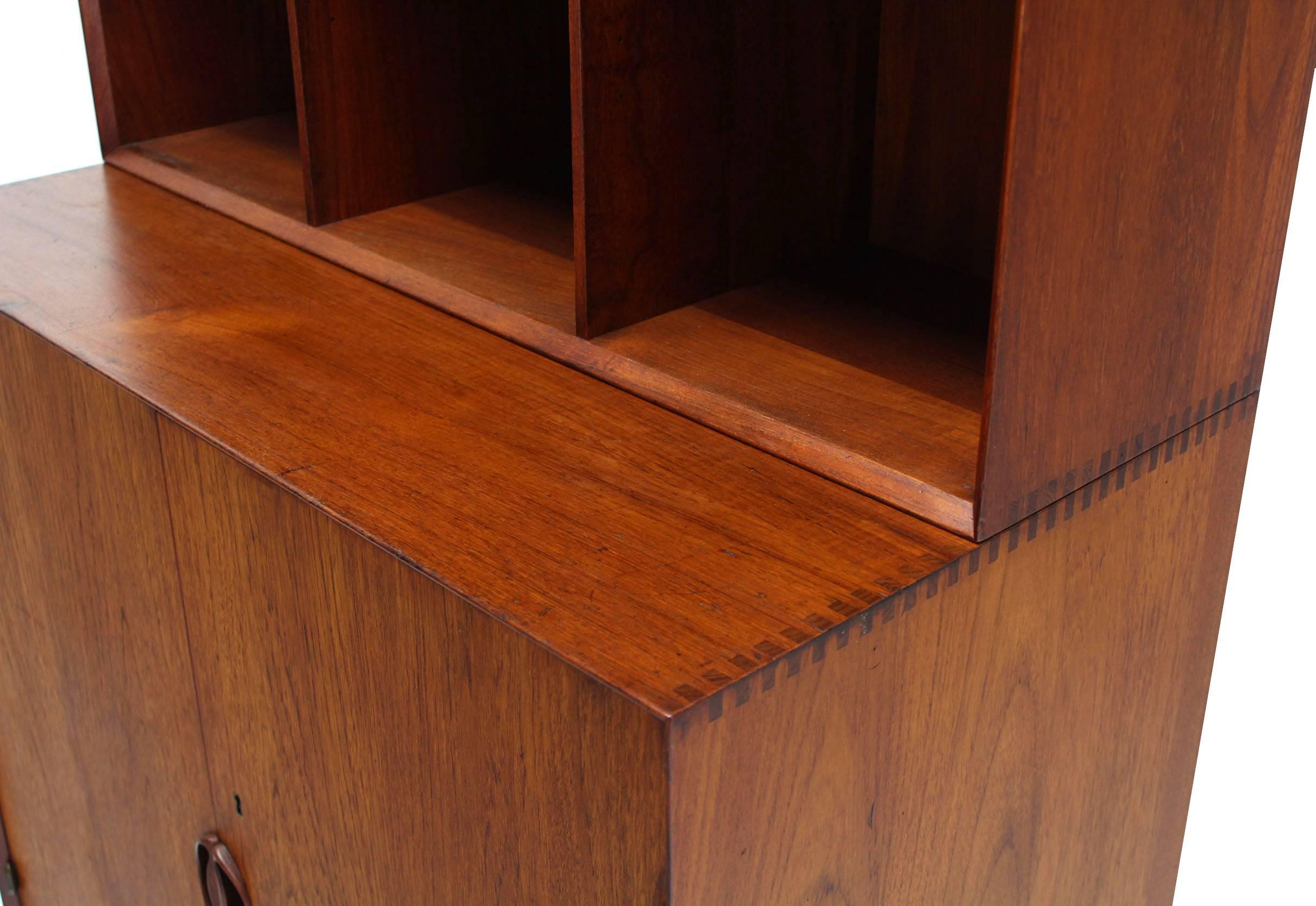American Peter Hvidt Solid Teak Bookcase Two Doors Chest of Drawers Cabinet Dowel Legs For Sale