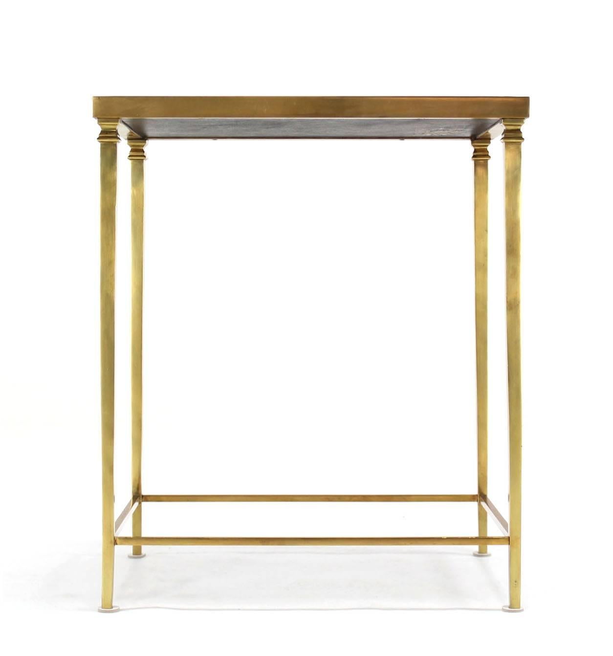 Polished Solid Brass Tapered Leg Beveled Glass Mirror Top Side End Table For Sale
