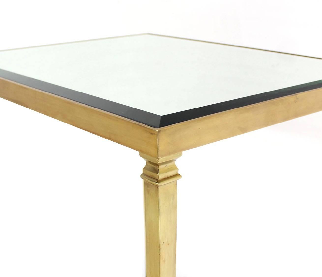 Mid-Century Modern Solid Brass Tapered Leg Beveled Glass Mirror Top Side End Table For Sale