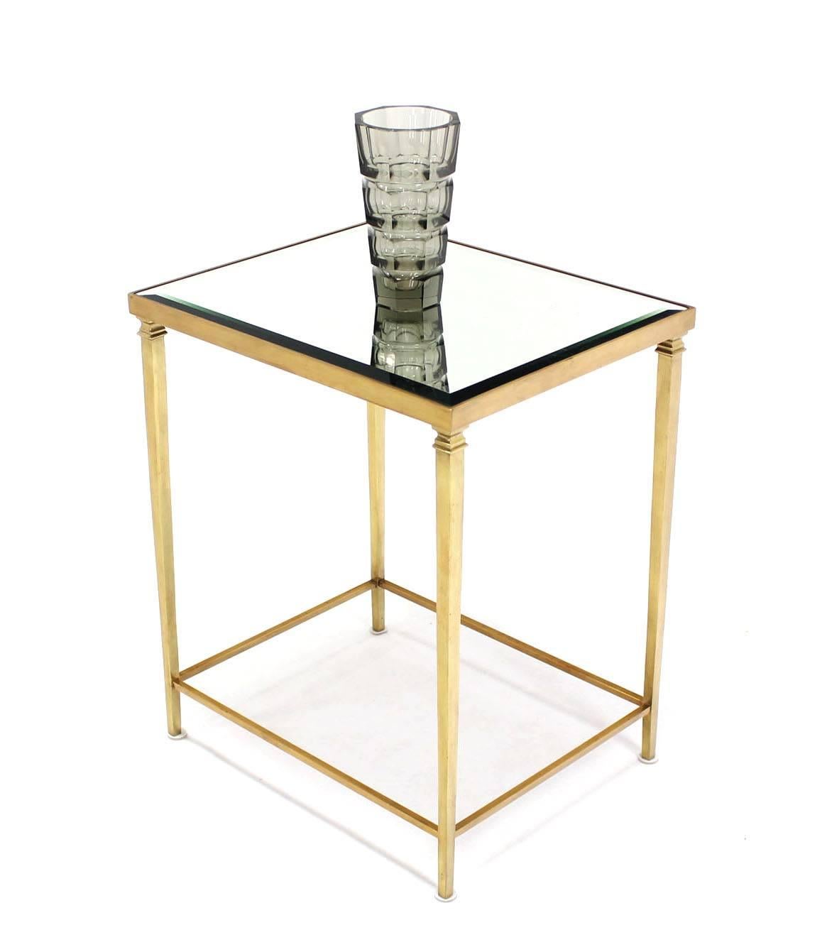 Mid century modern elegant solid brass beveled mirror top side end table or stand.