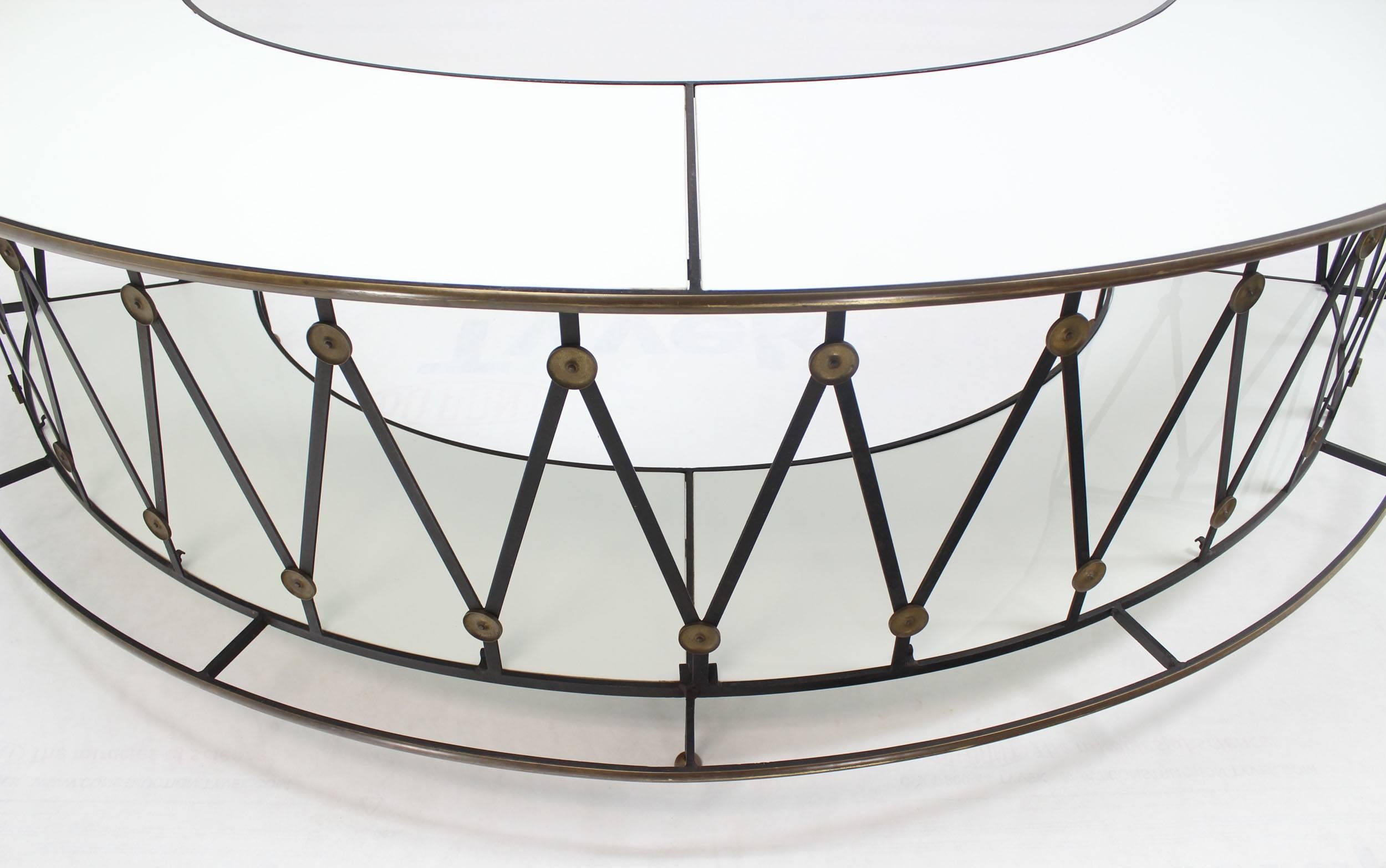 Forged Gorgeous Wrought Iron Brass Milk Glass Half Round Bar Serving Table