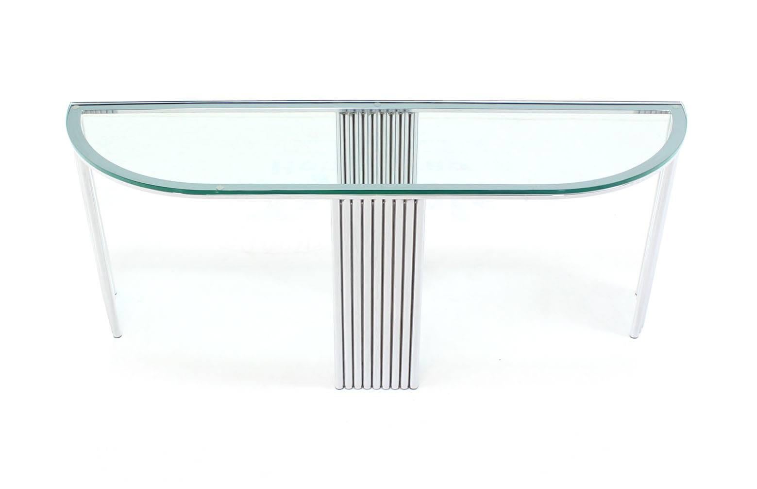 20th Century Wide Demilune Crome Rounded Corners Console Table