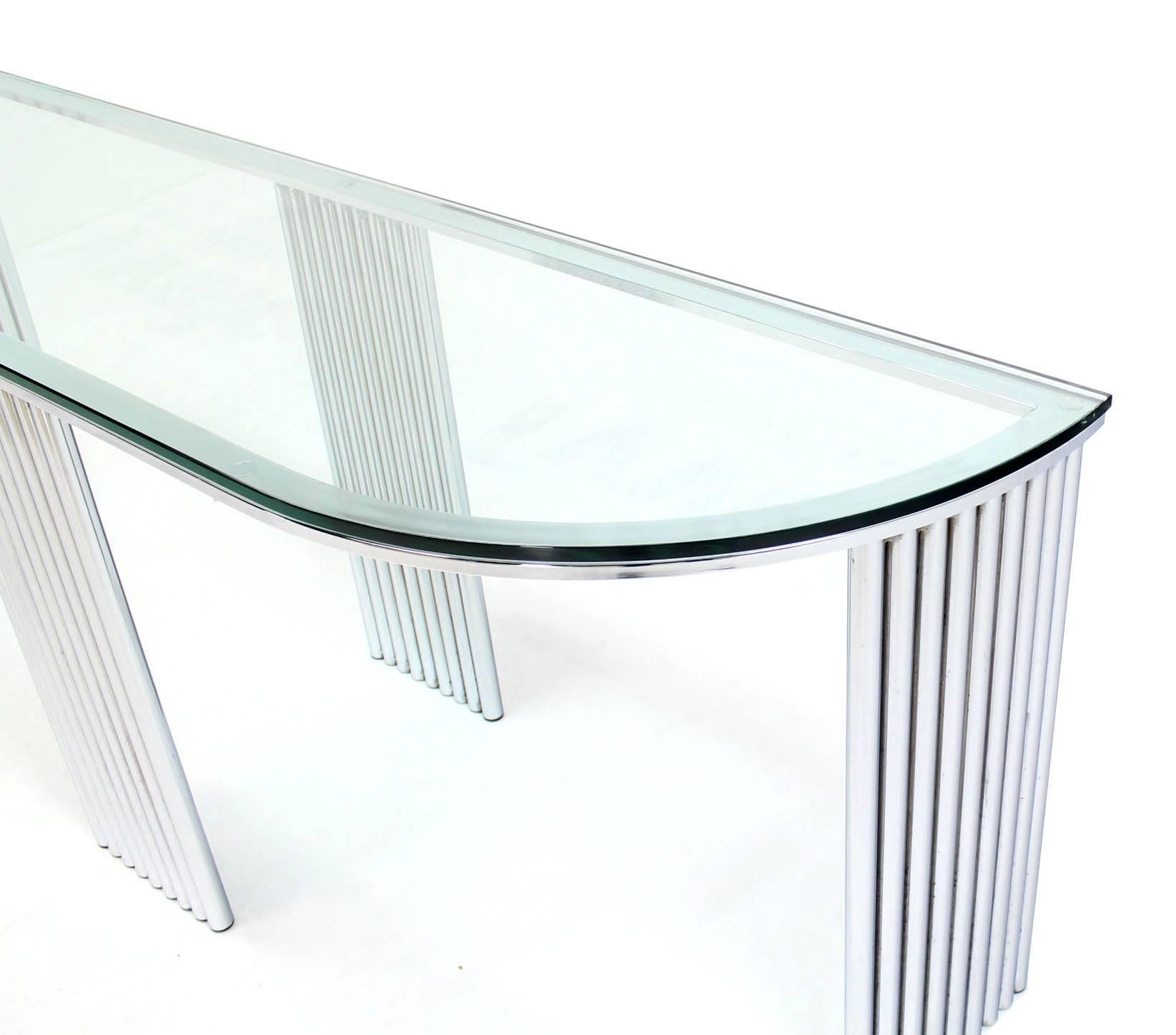 Mid-Century Modern Wide Demilune Crome Rounded Corners Console Table