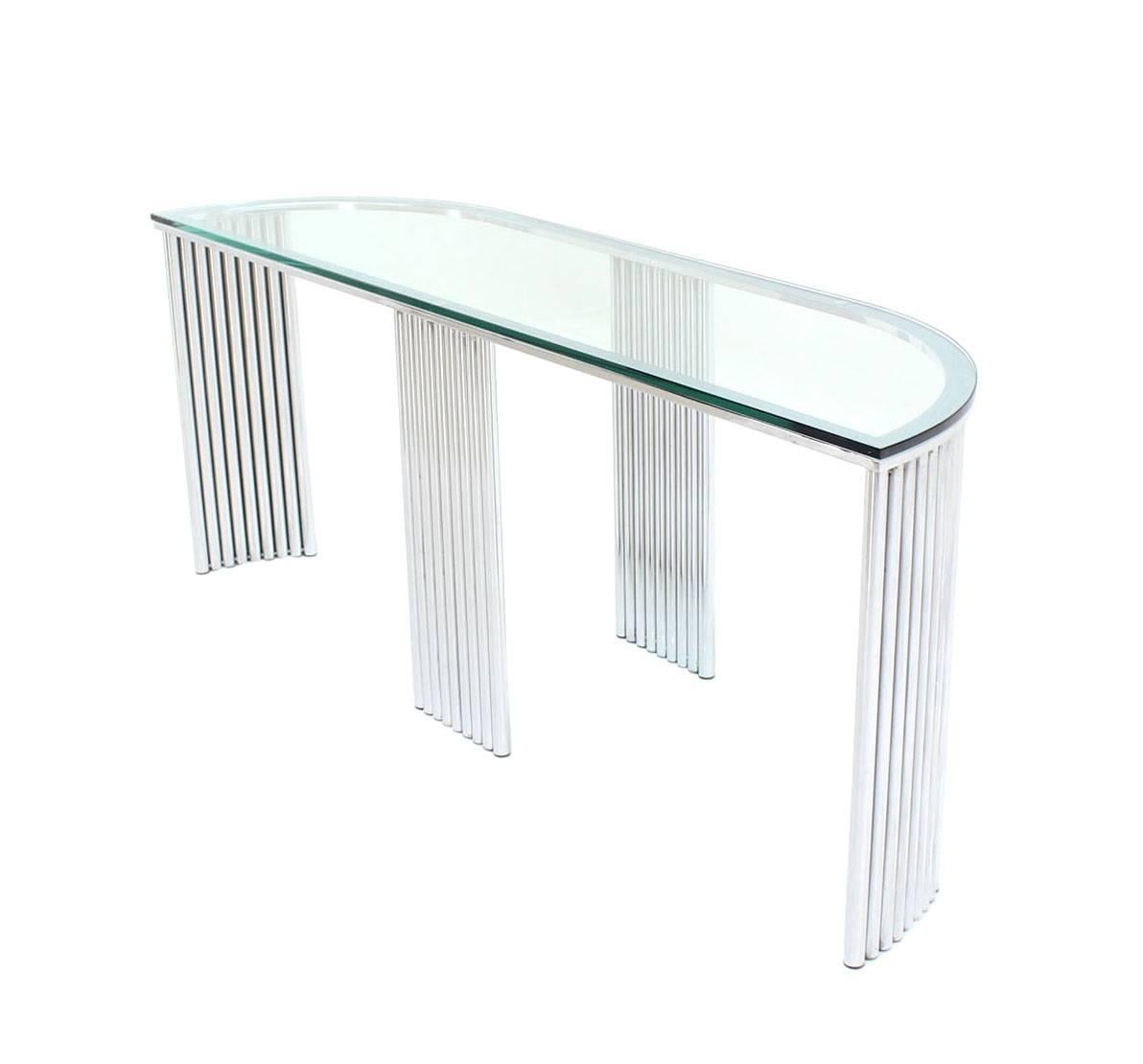 Wide Demilune Crome Rounded Corners Console Table In Excellent Condition In Rockaway, NJ