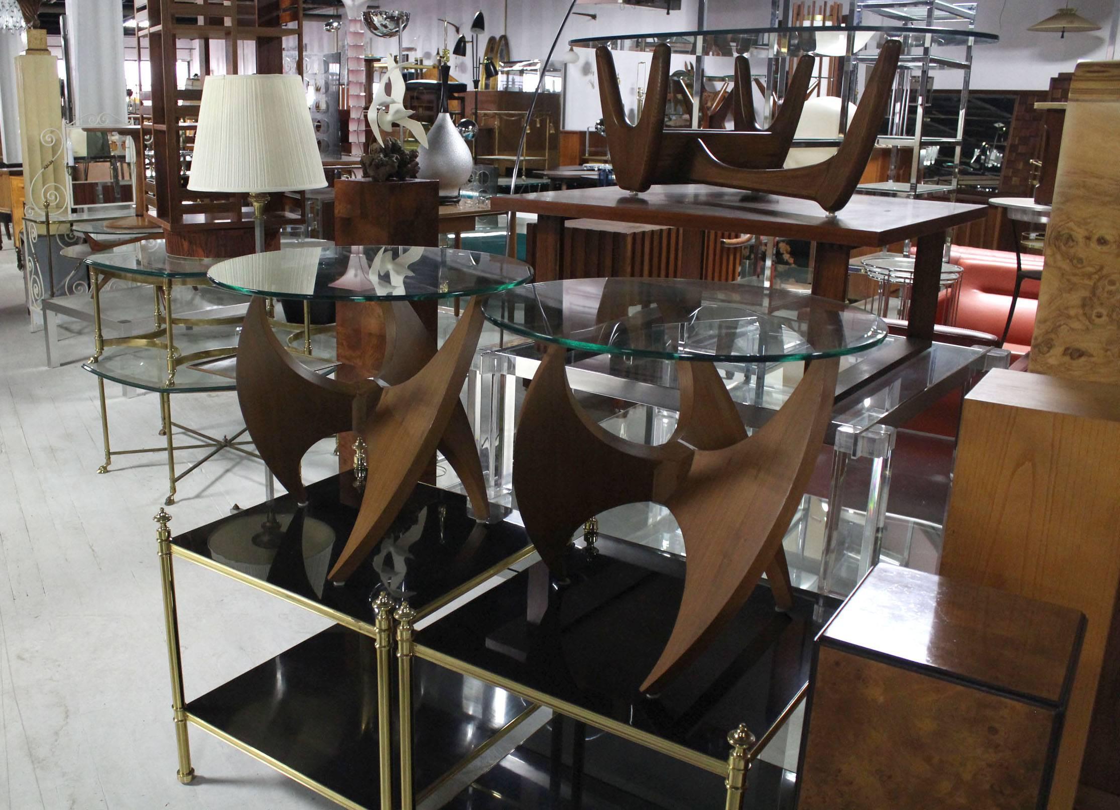 Nice Mid-Century walnut side tables with glass tops.