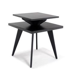 Pair of Black Lacquer Square Step Side Tables on Tapered Legs