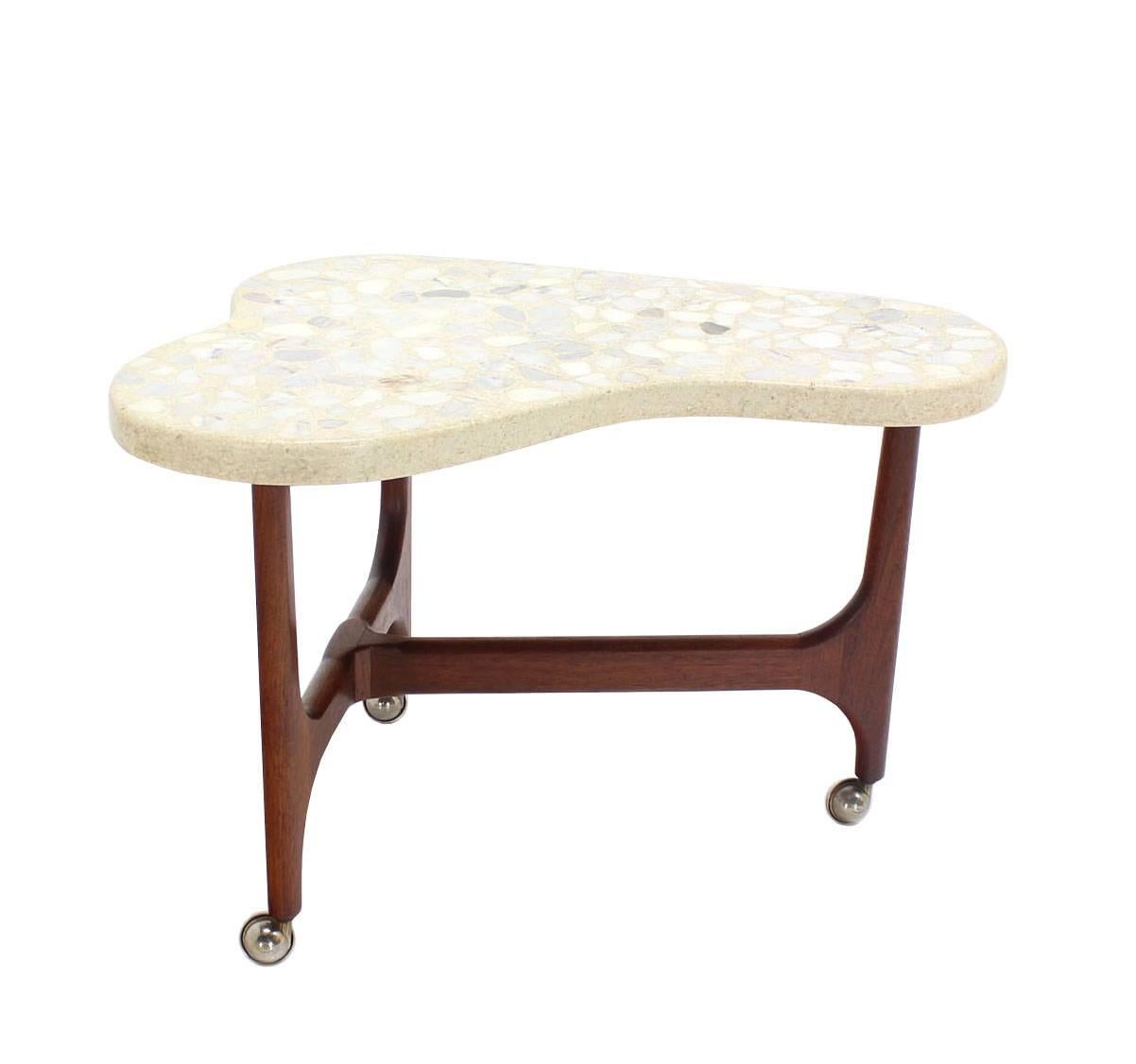 Organic Shape Solid Oiled Walnut Base Travertine Terrazzo  Top End Side Table  For Sale 3