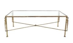 Large Rectangle  Solid Bronze Figural Base Glass-Top Coffee Table