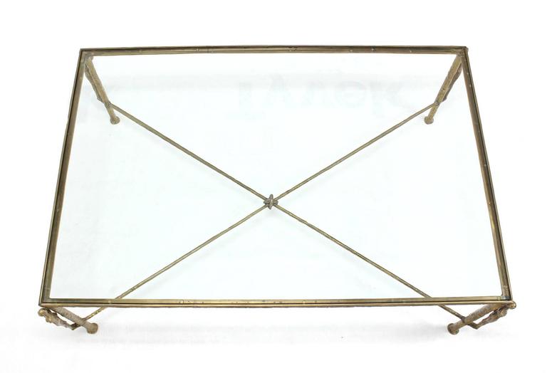 Large Rectangle Solid Bronze Figural Base GlassTop Coffee Table For