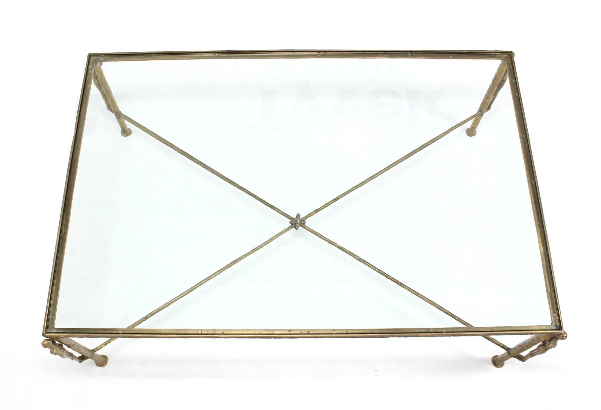 Large Rectangle  Solid Bronze Figural Base Glass-Top Coffee Table 1