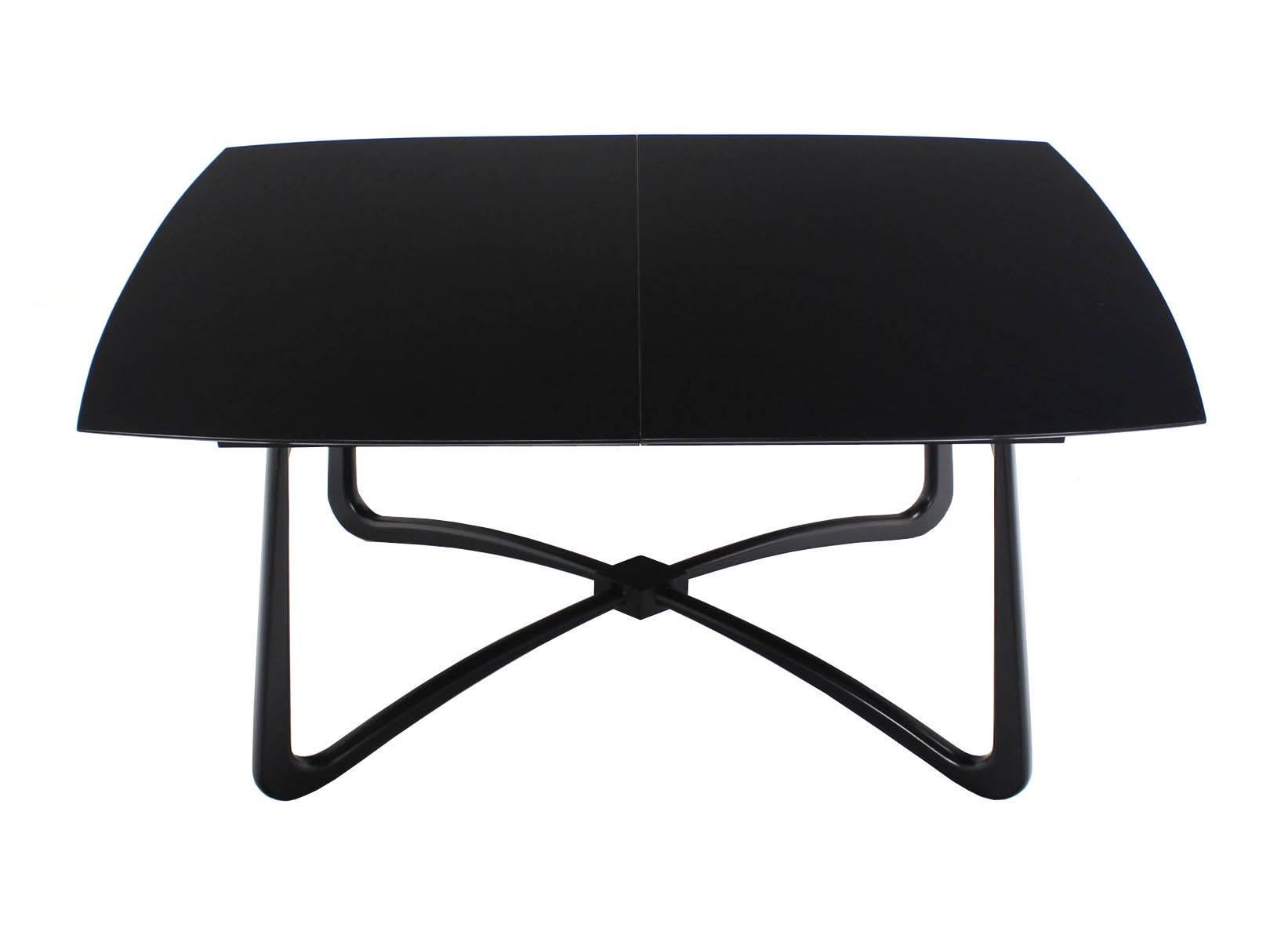 American Black Lacquer Mid-Century Modern X-Base Dining Table with Two Leaves For Sale