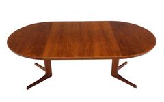 Round Danish Mid-Century Modern Teak Dining Table with Two Leaves