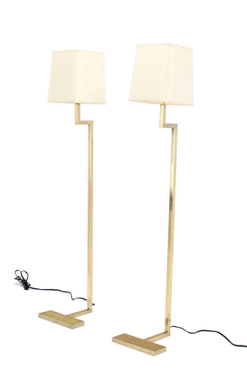 American Pair of Solid Brass Floor Lamps