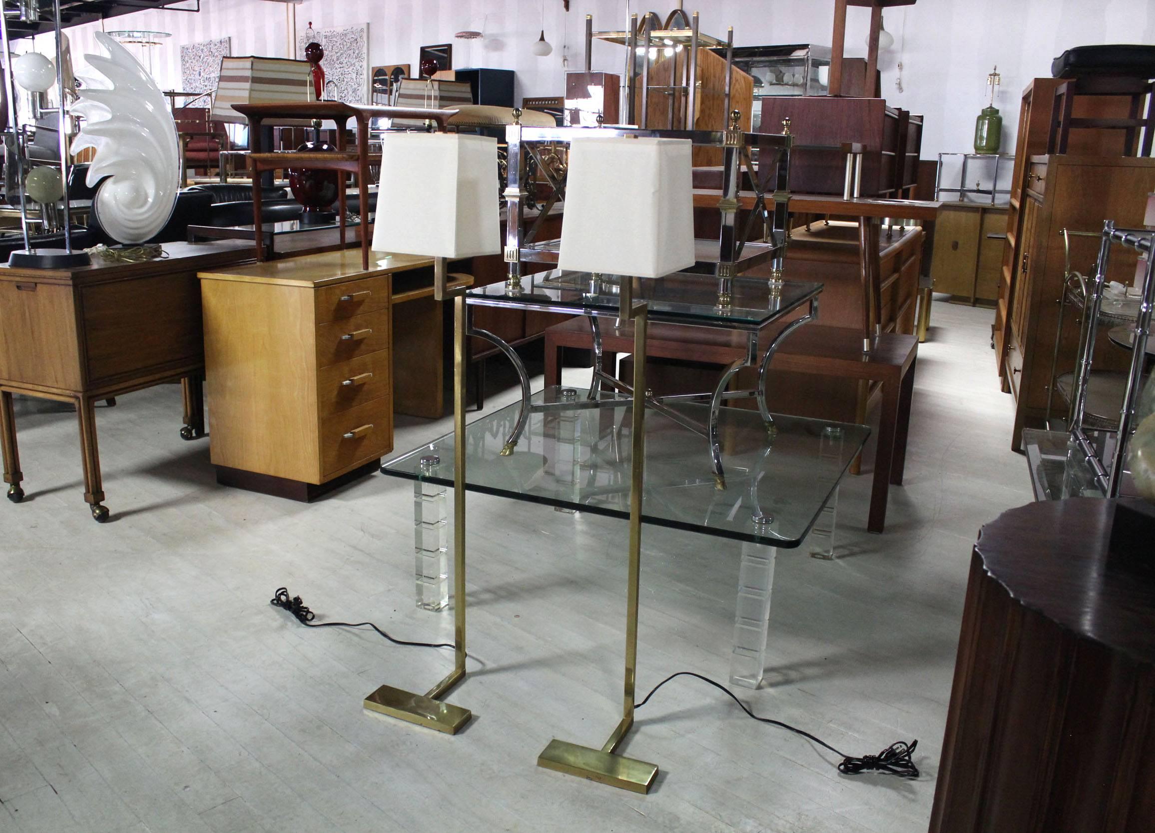 Mid-Century Modern Pair of Solid Brass Floor Lamps
