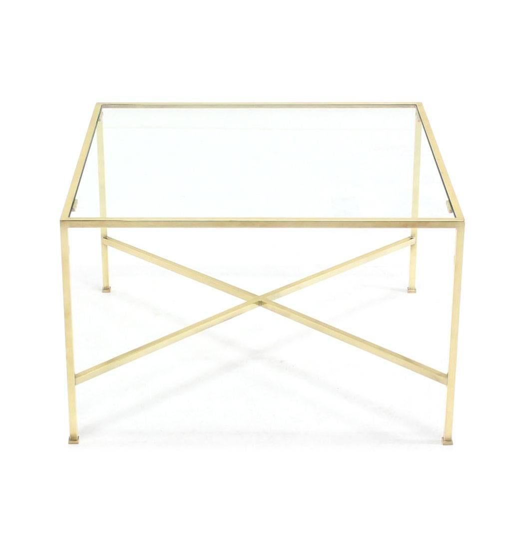 Mid-Century Modern Sold Brass X-Base Square Side or End Tables For Sale