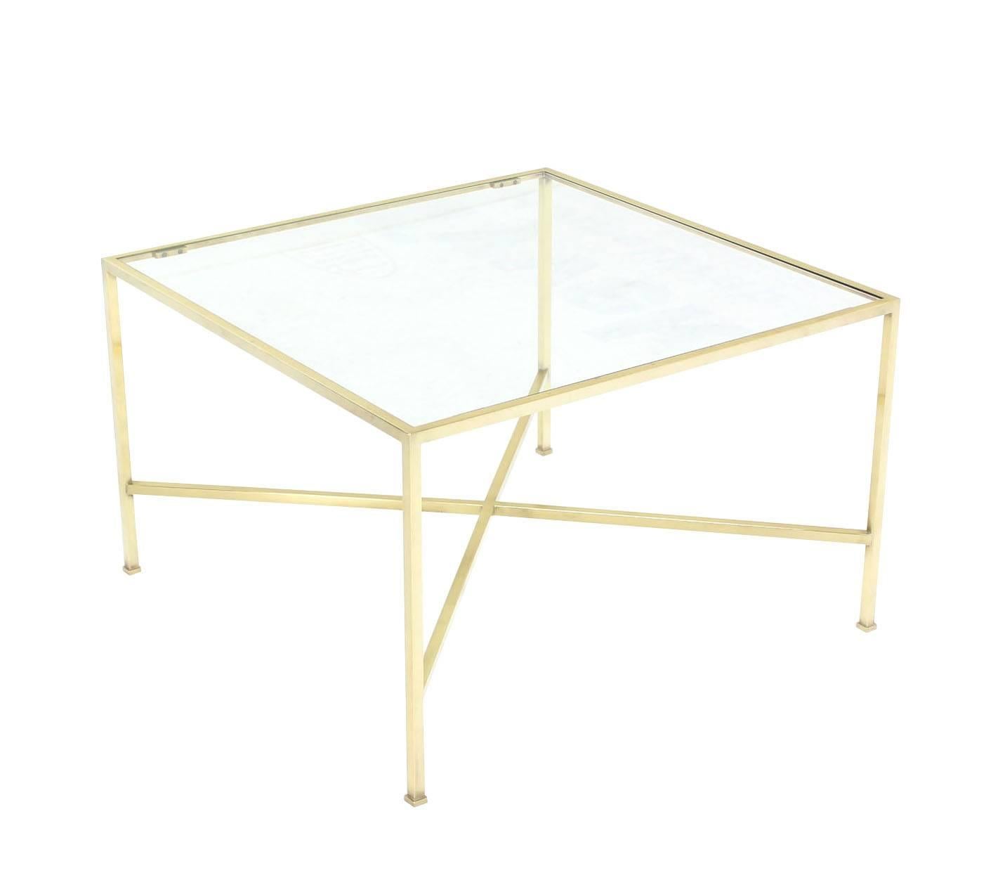 Sold Brass X-Base Square Side or End Tables In Excellent Condition For Sale In Rockaway, NJ