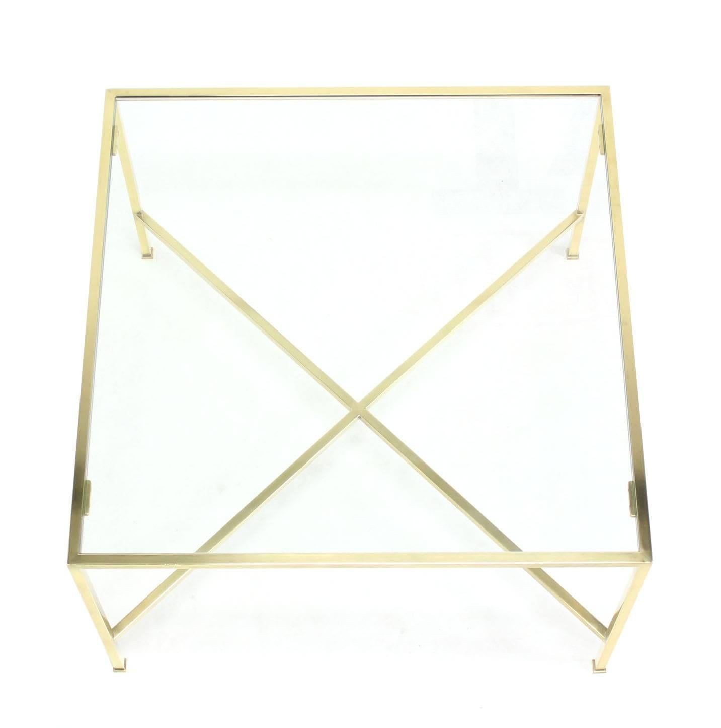 Welded Sold Brass X-Base Square Side or End Tables For Sale
