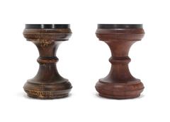 Pair of Earlier Turned Heavy Solid Walnut Stools