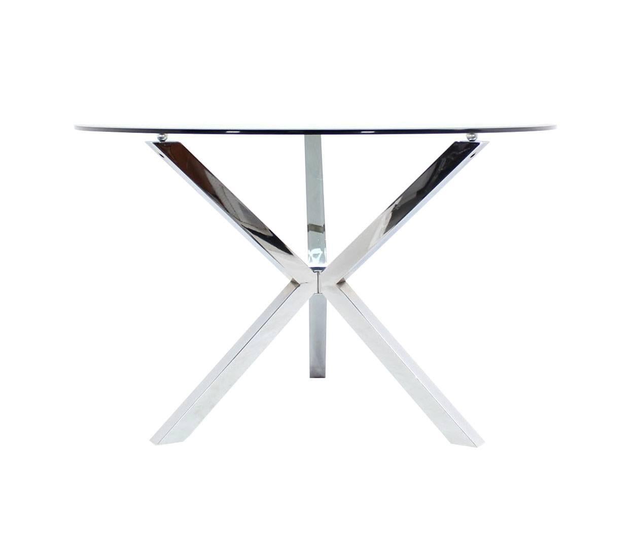 Mid-Century Modern Thick Glass Top Jacks Shape Base Dining Center Game Table Gueridon For Sale