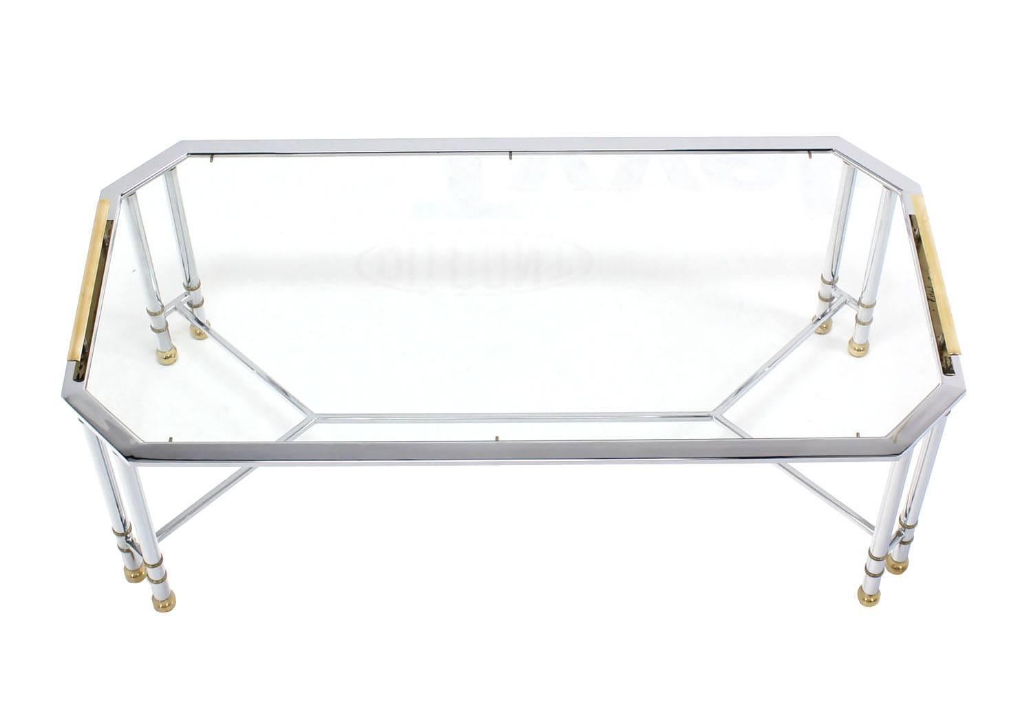 Rectangular Chrome Brass Glass Coffee Table Tray Style Mid Century Modern In Excellent Condition For Sale In Rockaway, NJ