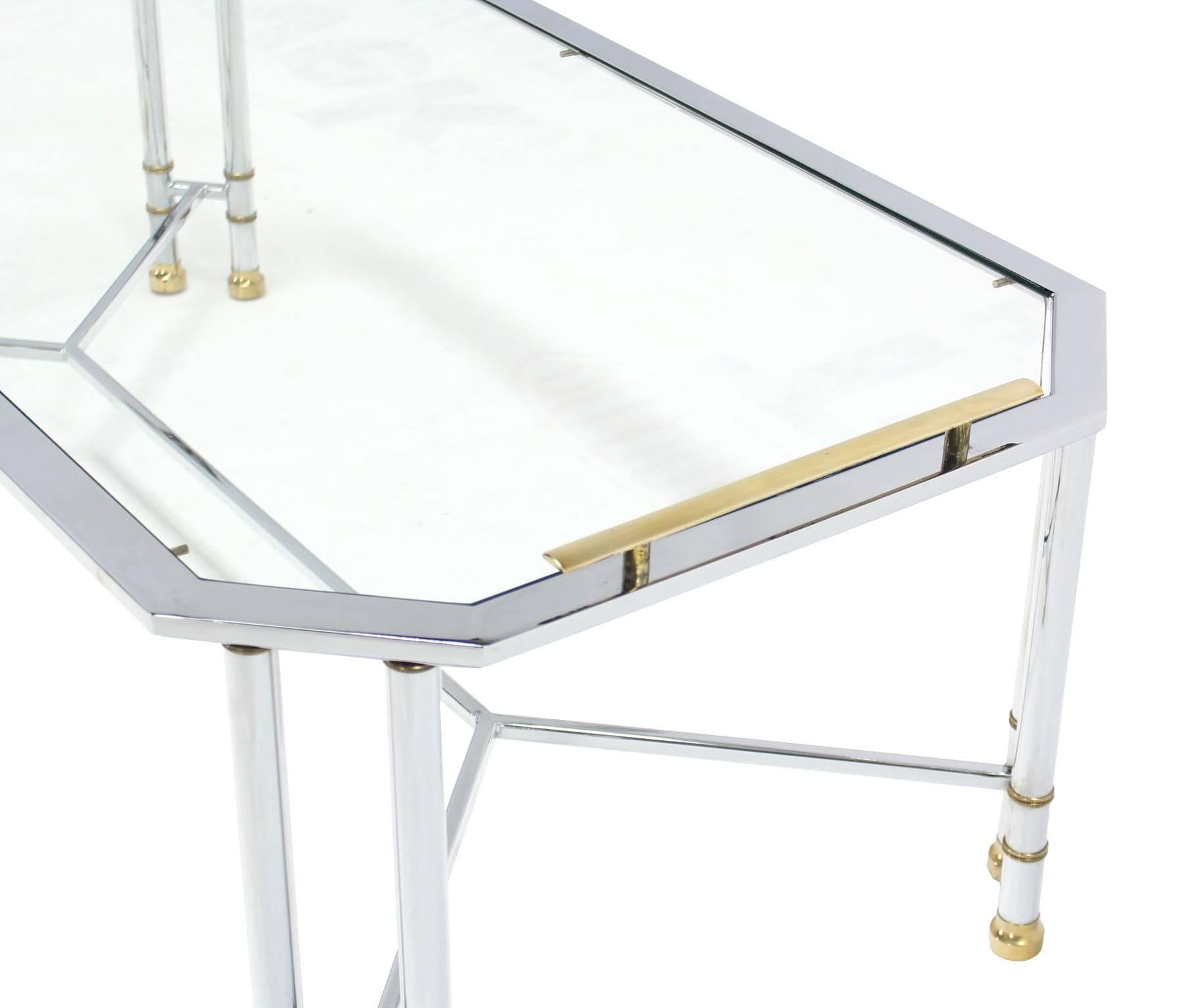 Mid-Century Modern Rectangular Chrome Brass Glass Coffee Table Tray Style Mid Century Modern For Sale