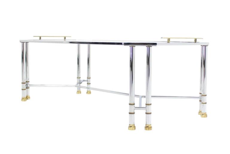 Rectangular Chrome Brass Glass Coffee Table Tray Style Mid Century