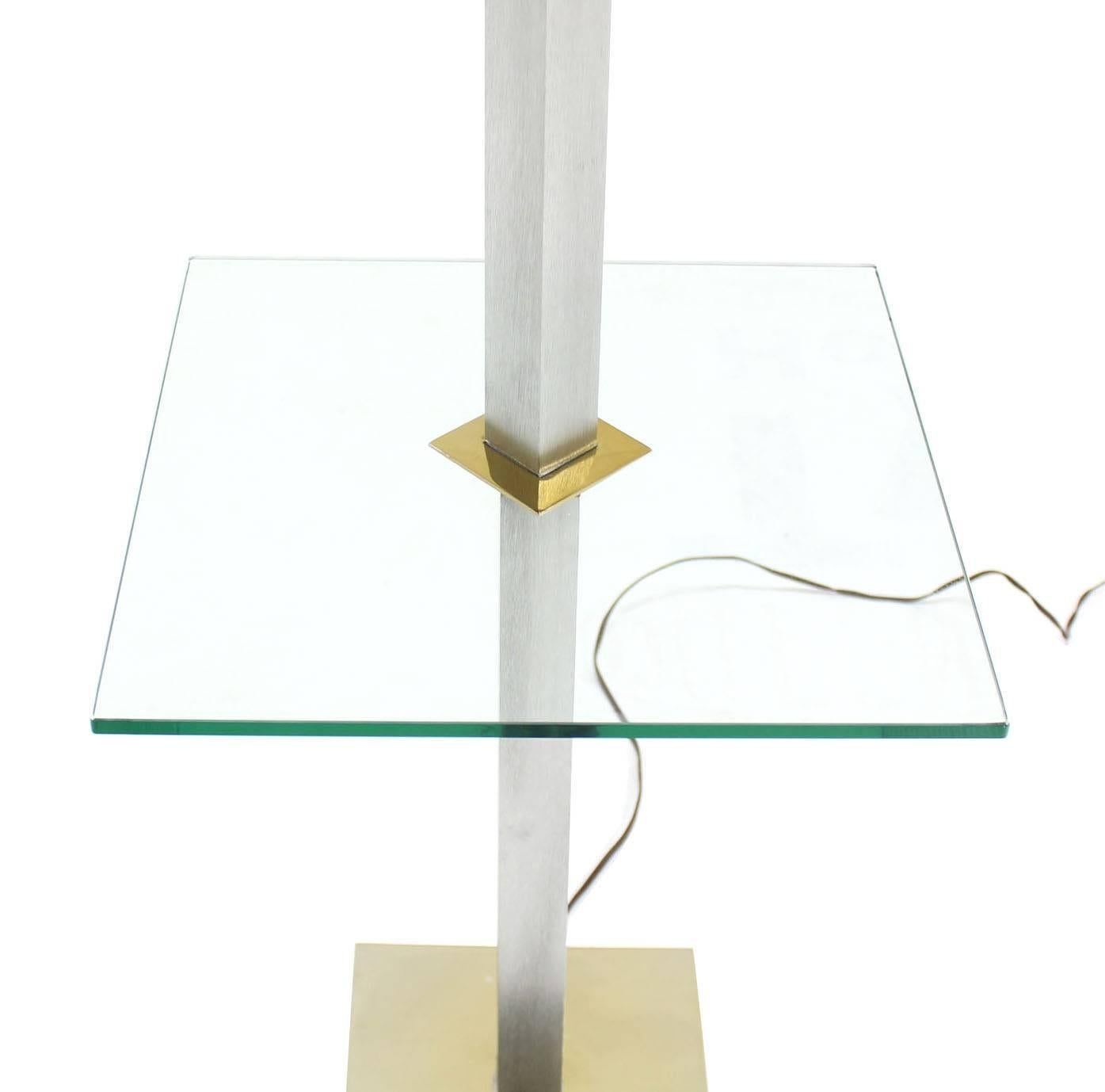 Mid-Century Modern Chrome Brass Glass Table Floor Lamp Square Side Table For Sale