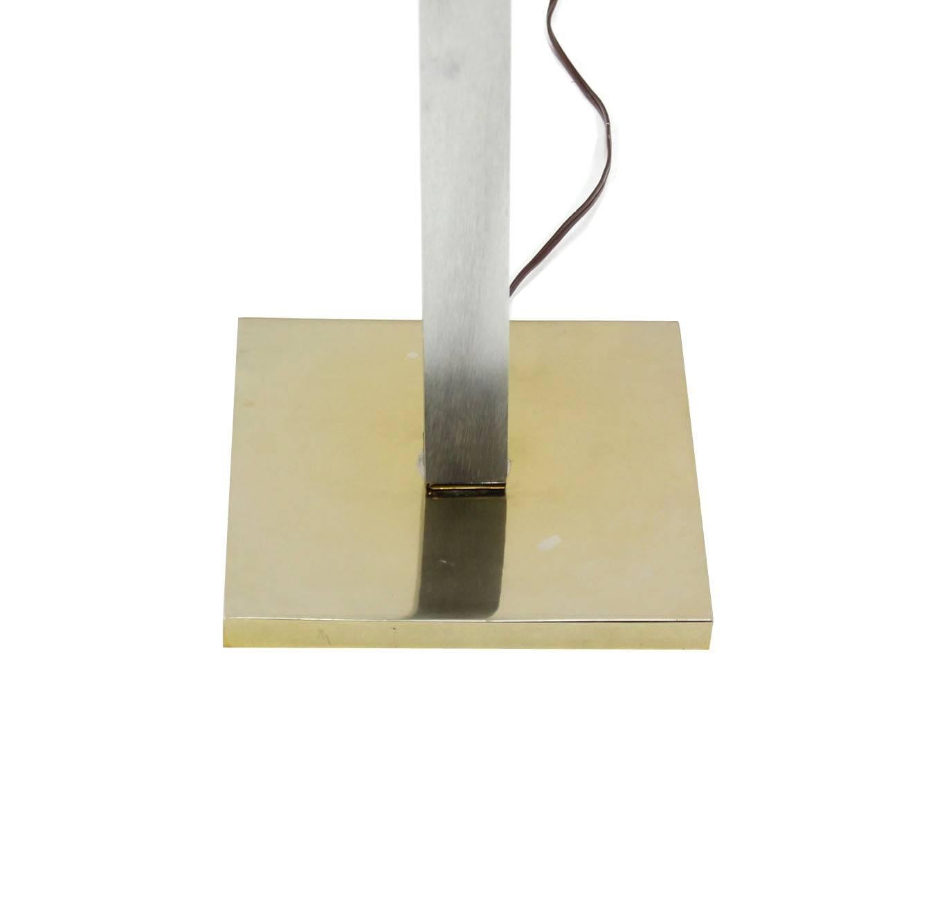 Polished Chrome Brass Glass Table Floor Lamp Square Side Table For Sale