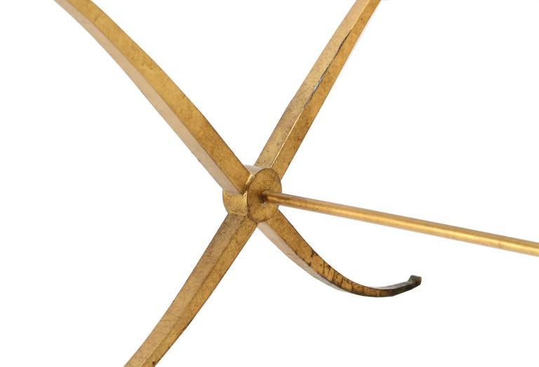 Heavy Gold Gilded Iron XBase Decorator Coffee Table with Glass Top at