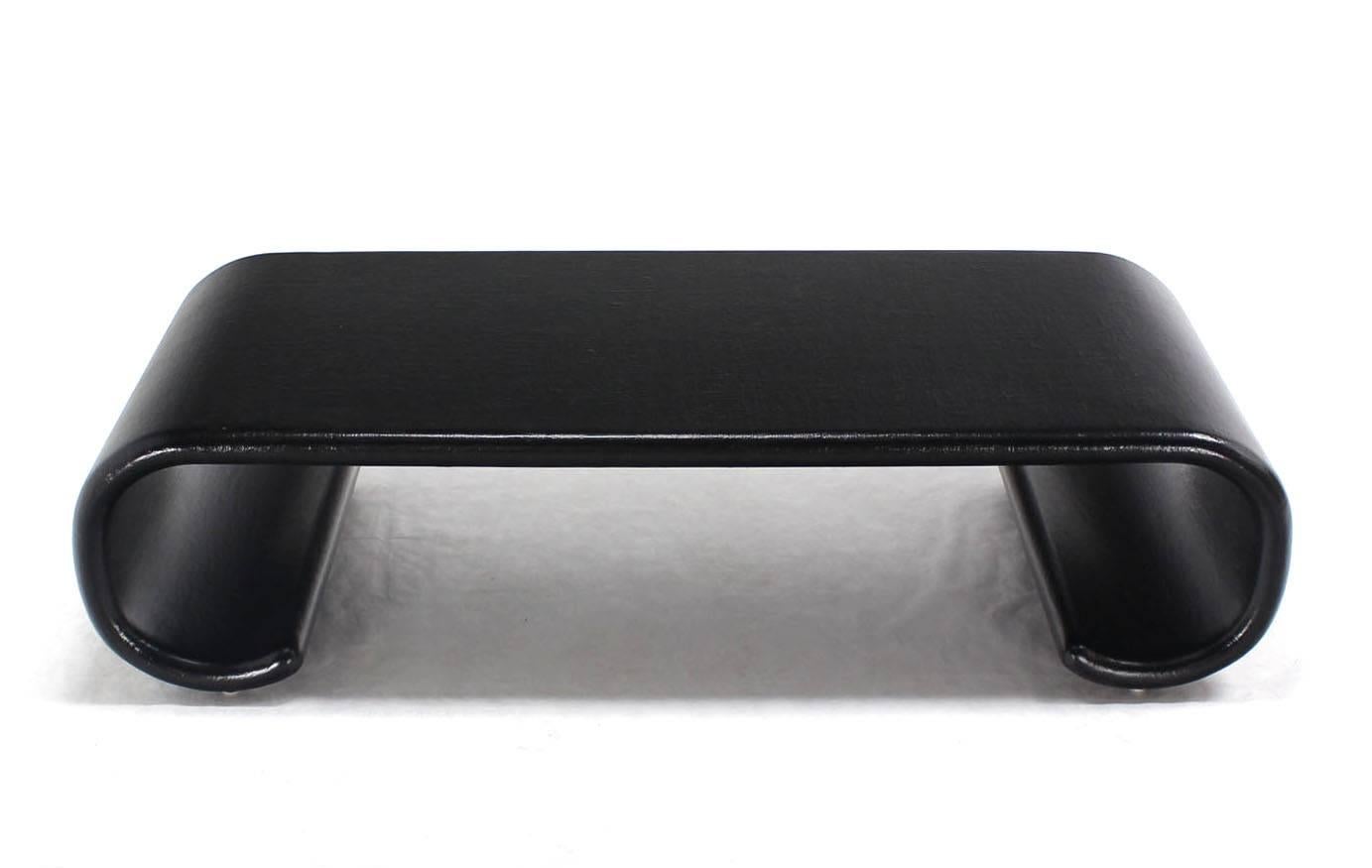 American Large Black Lacquer Scroll Mid Century Modern Coffee Table