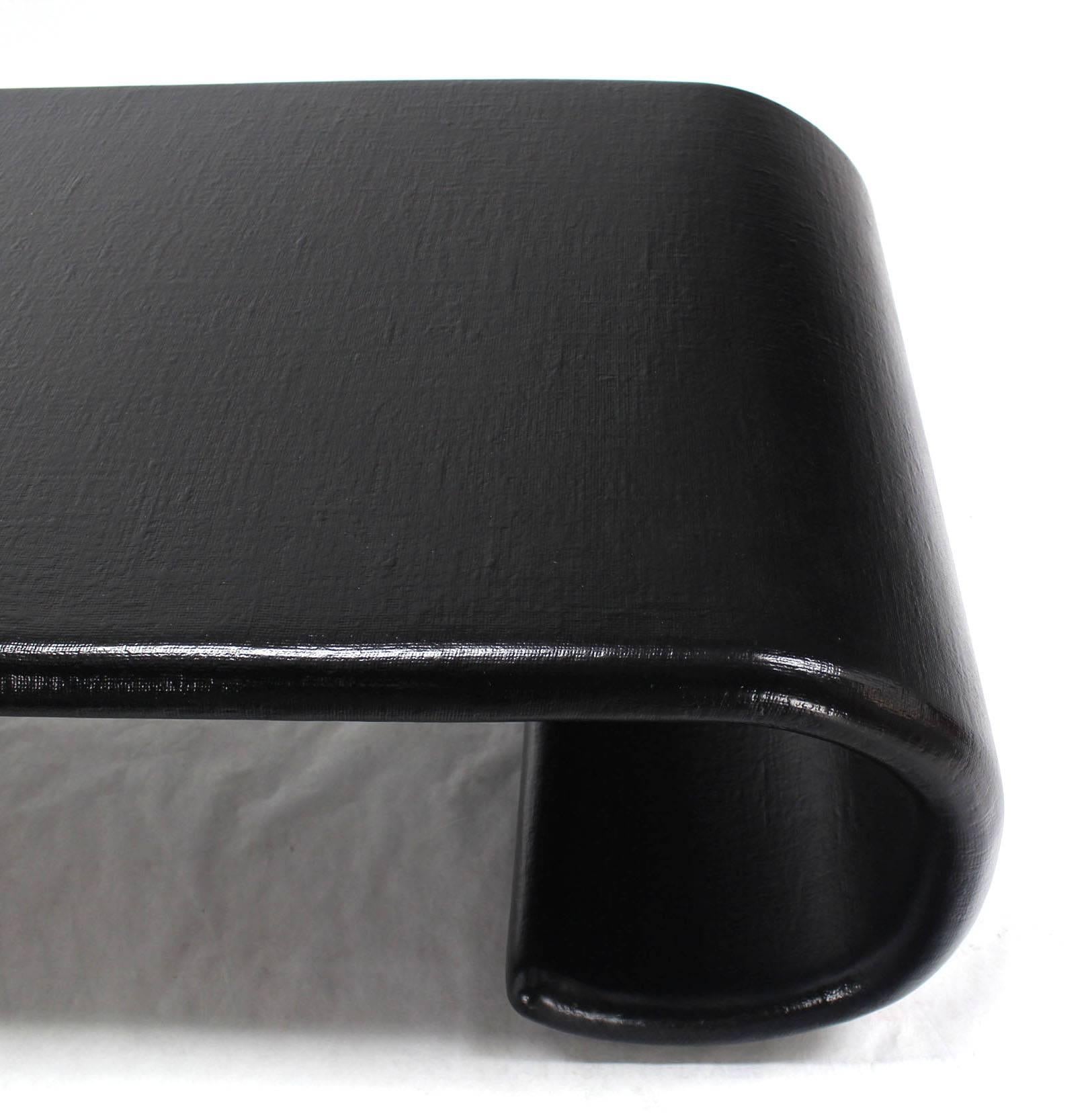 Mid-Century Modern Large Black Lacquer Scroll Mid Century Modern Coffee Table