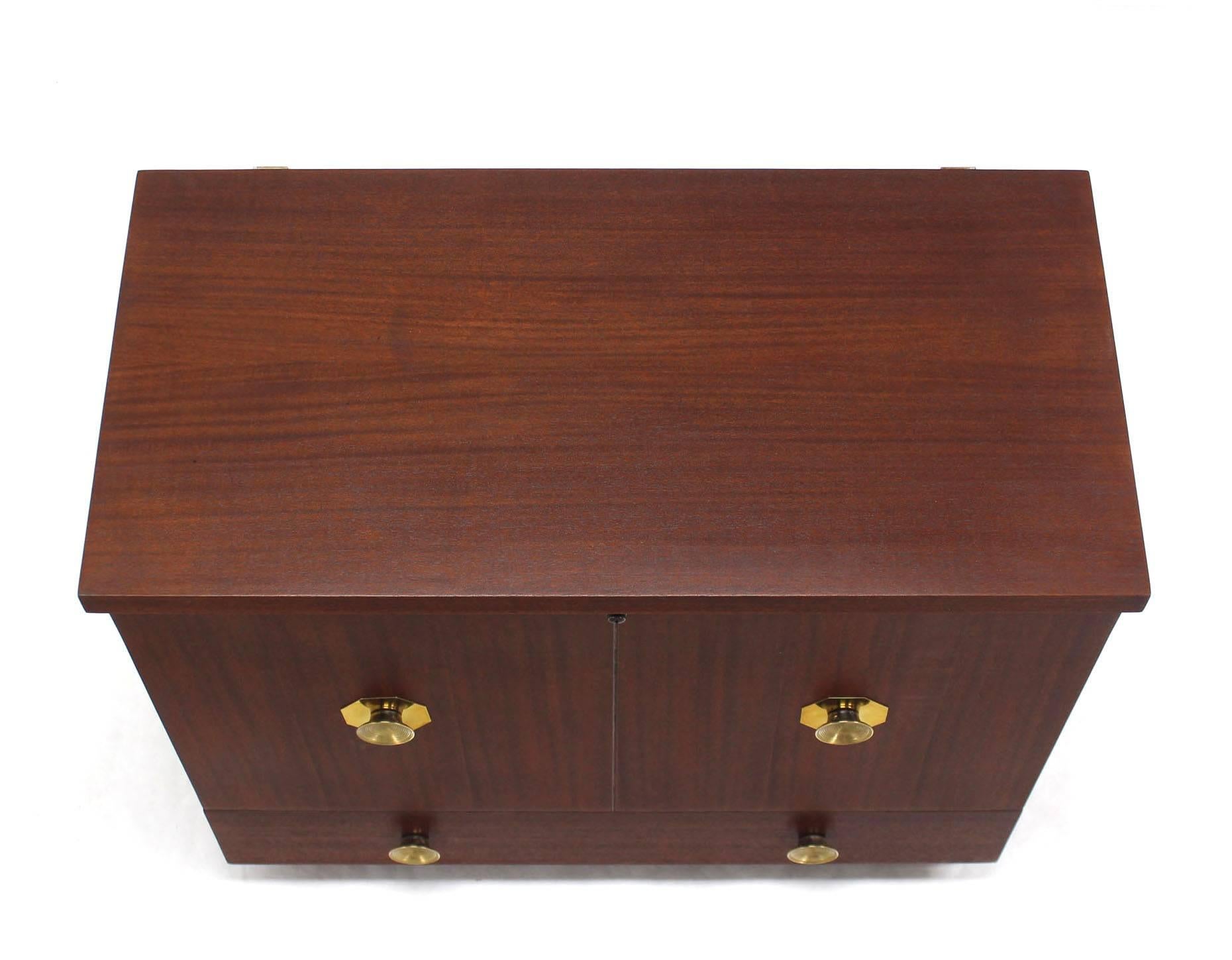Lacquered Mid Century Modern Cedar Lined Hope Chest w/ Brass Pulls One Bottom Drawer For Sale