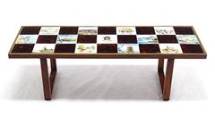 Mid Century Modern Checker Style Tile Top Coffee Table in Brass Frame