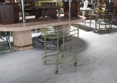 Solid Brass Kidney Shape Two-Tier Rolling Cart