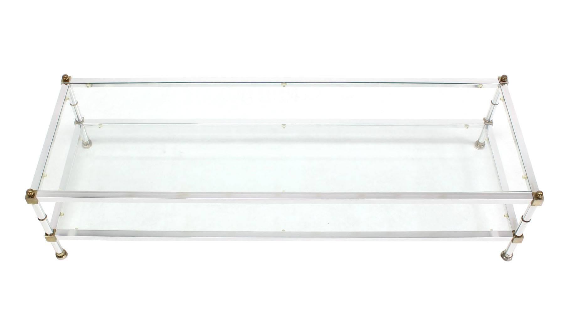Chrome Brass Glass Top Large Rectangular Coffee Table 1