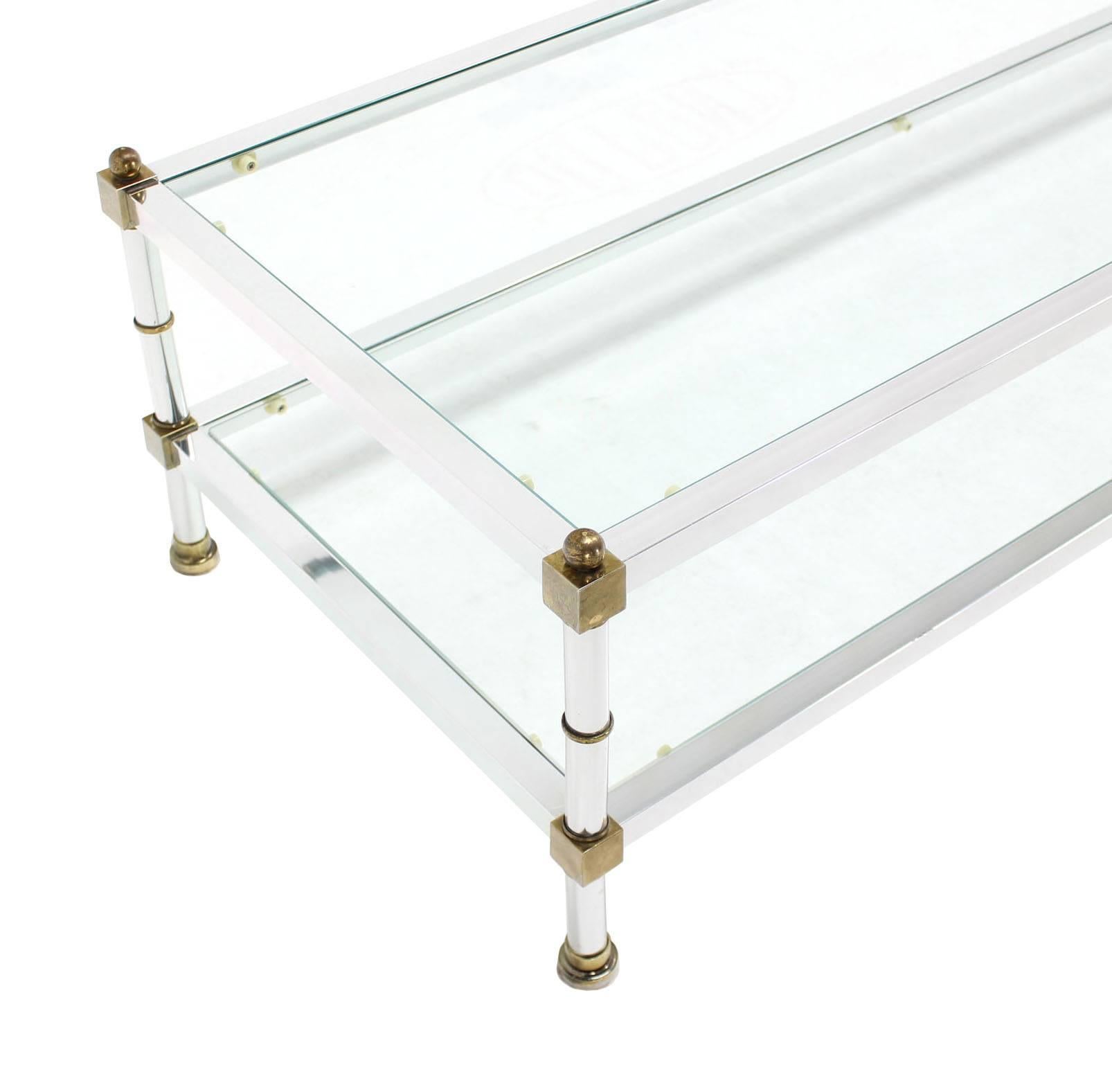 Chrome Brass Glass Top Large Rectangular Coffee Table In Excellent Condition In Rockaway, NJ