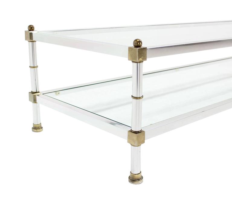 Chrome Brass Glass Top Large Rectangular Coffee Table For Sale at 1stdibs