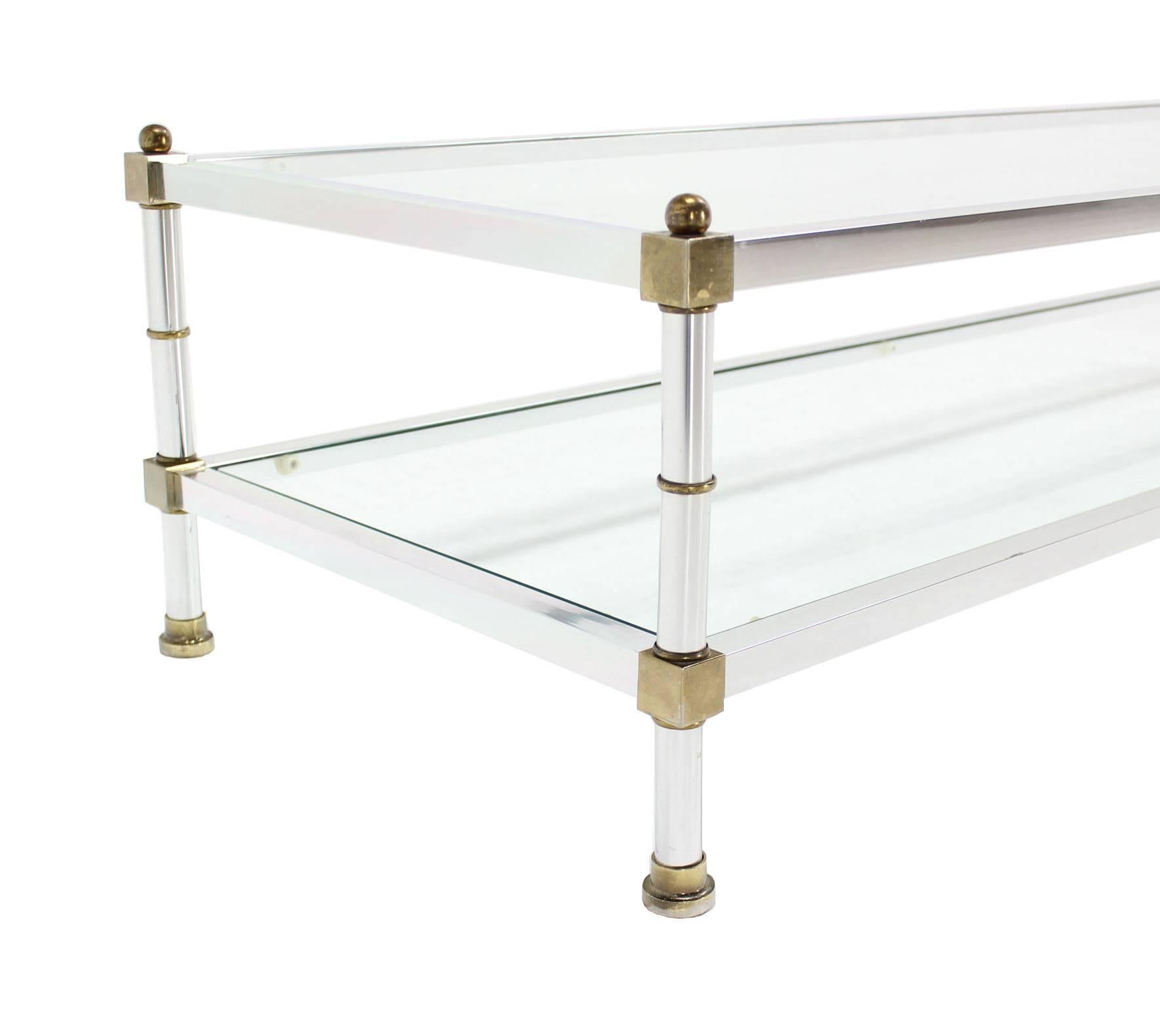 20th Century Chrome Brass Glass Top Large Rectangular Coffee Table