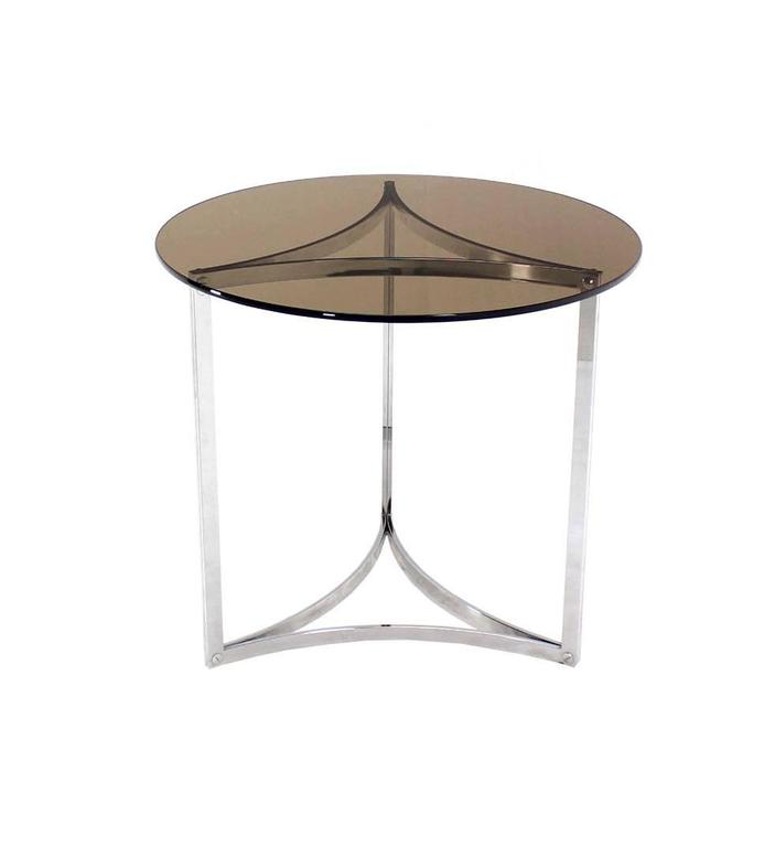 Triangular Bent Chrome Ribbon Base Smoked Glass Top Side End Table For ...
